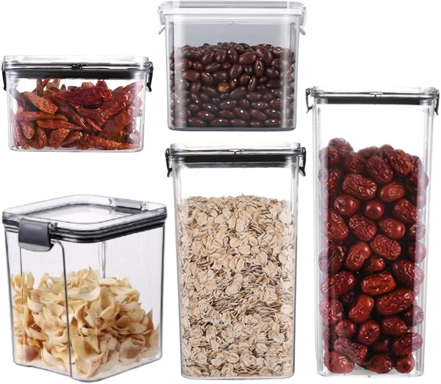 ست 5 تایی ظروف نگهداری غذا بلمونتو با درب | ظرف مربعی | نظم دهنده آشپزخانه و انبار برای غلات، آرد، شکر، برنج و سایر مواد غذایی خشک | بادوام و صرفه جویی در فضا