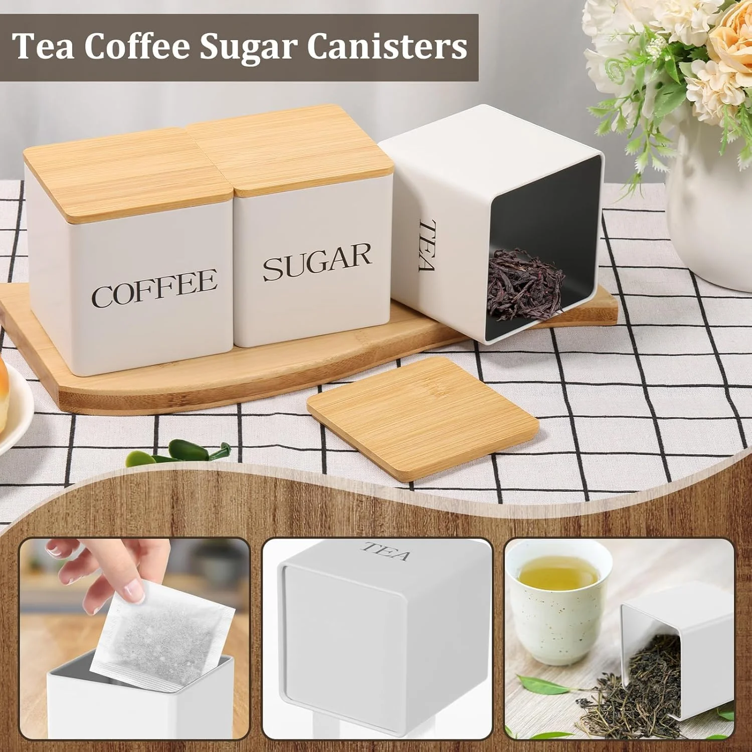 ست 3 تکه ظروف قهوه، چای و شکر BIGTHREE، ظروف نگهداری قهوه، چای و شکر 500 میلی لیتری درب بامبو، ظروف نگهداری مواد غذایی با ظرفیت بالا، برای دکوراسیون آشپزخانه روستایی (سفید) ست 3 تکه ظروف قهوه، چای و شکر BIGTHREE، ظروف نگهداری قهوه، چای و شکر 500 میلی لیتری درب بامبو، ظروف نگهداری مواد غذایی با ظرفیت بالا، برای دکوراسیون آشپزخانه روستایی (سفید)