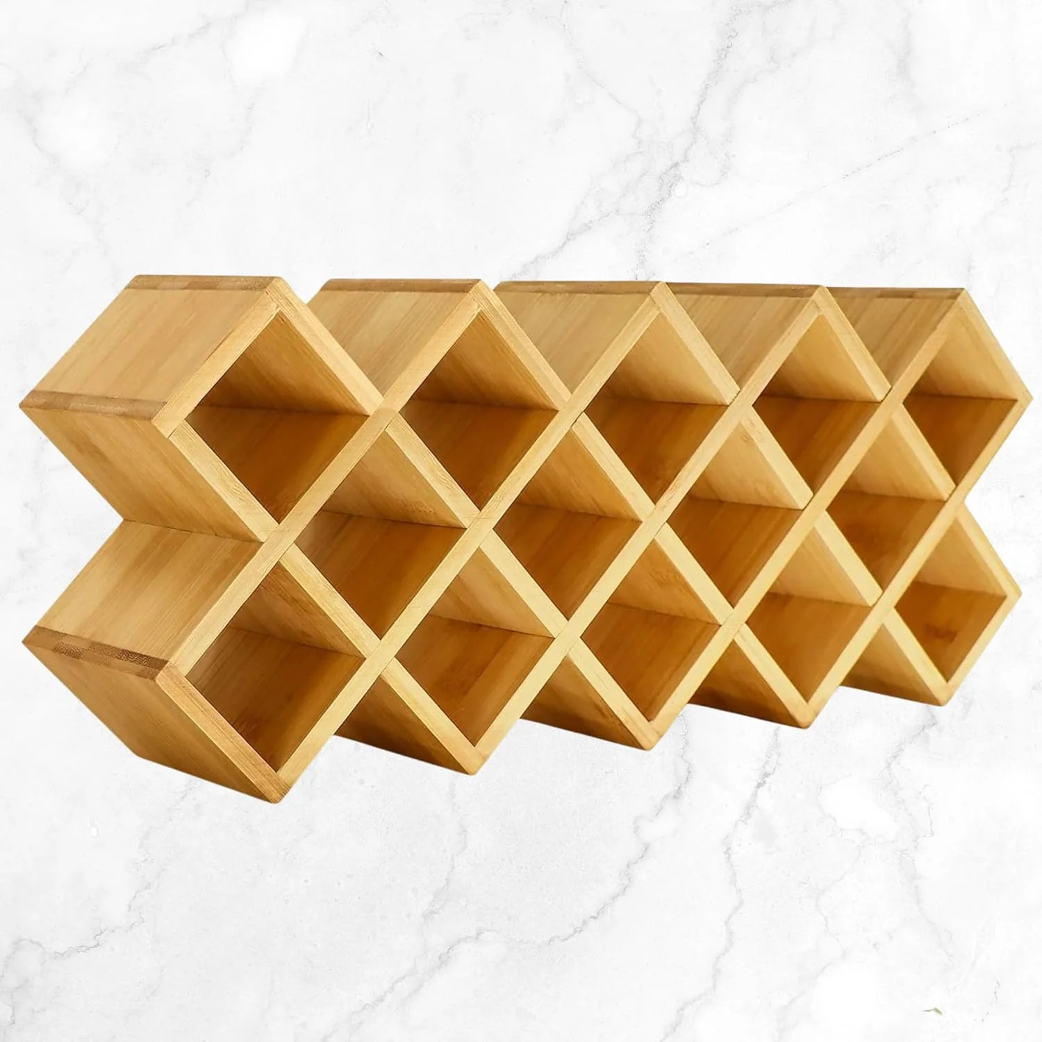 جا ادویه ای بامبو، طراحی شبکه ای، گنجایش 18 شیشه، قابل چیدن و نصب روی دیوار - ایده آل برای روی کابینت، آشپزخانه، انبار و کشوها