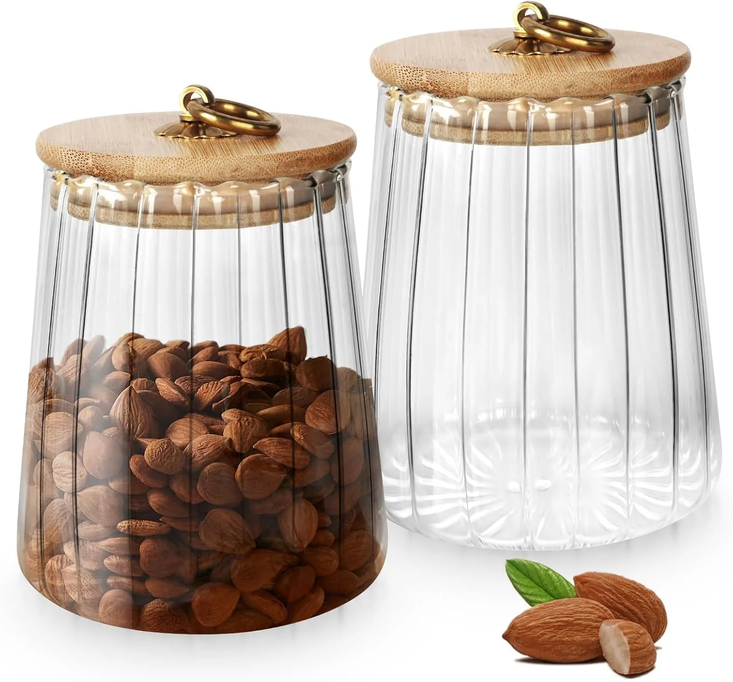 ست 2 عددی ظروف شیشه ای ذخیره سازی Azonee با درب بامبو و دسته فلزی، مناسب برای چای، قهوه، شکر، ظروف تزئینی نگهداری مواد غذایی، ظروف مخروطی 650 میلی لیتری برای انبار