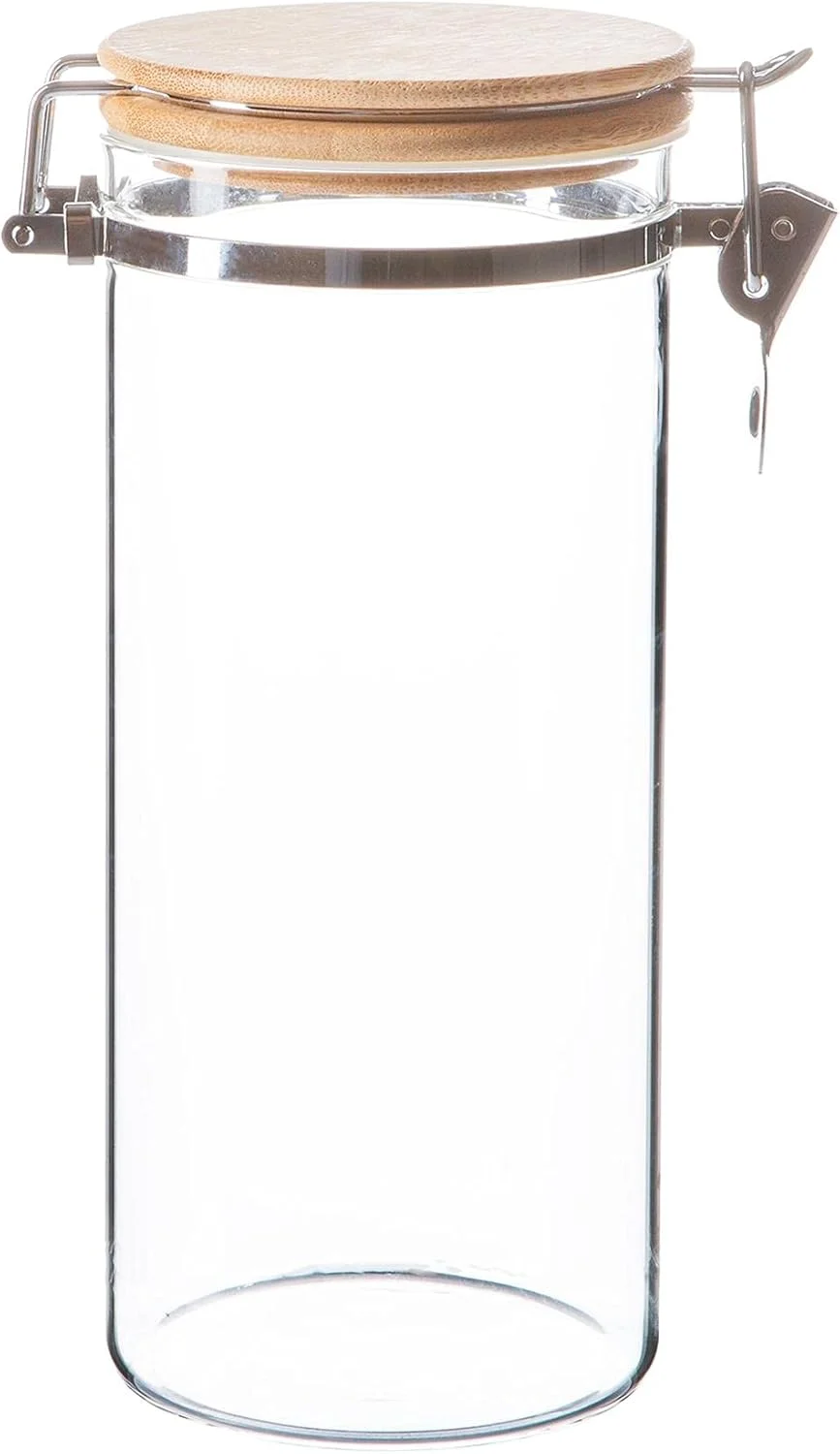 ظرف شیشه ای نگهداری مواد غذایی آرگون با درب گیره ای چوبی - مناسب برای آشپزخانه مدرن - 1.4 لیتر