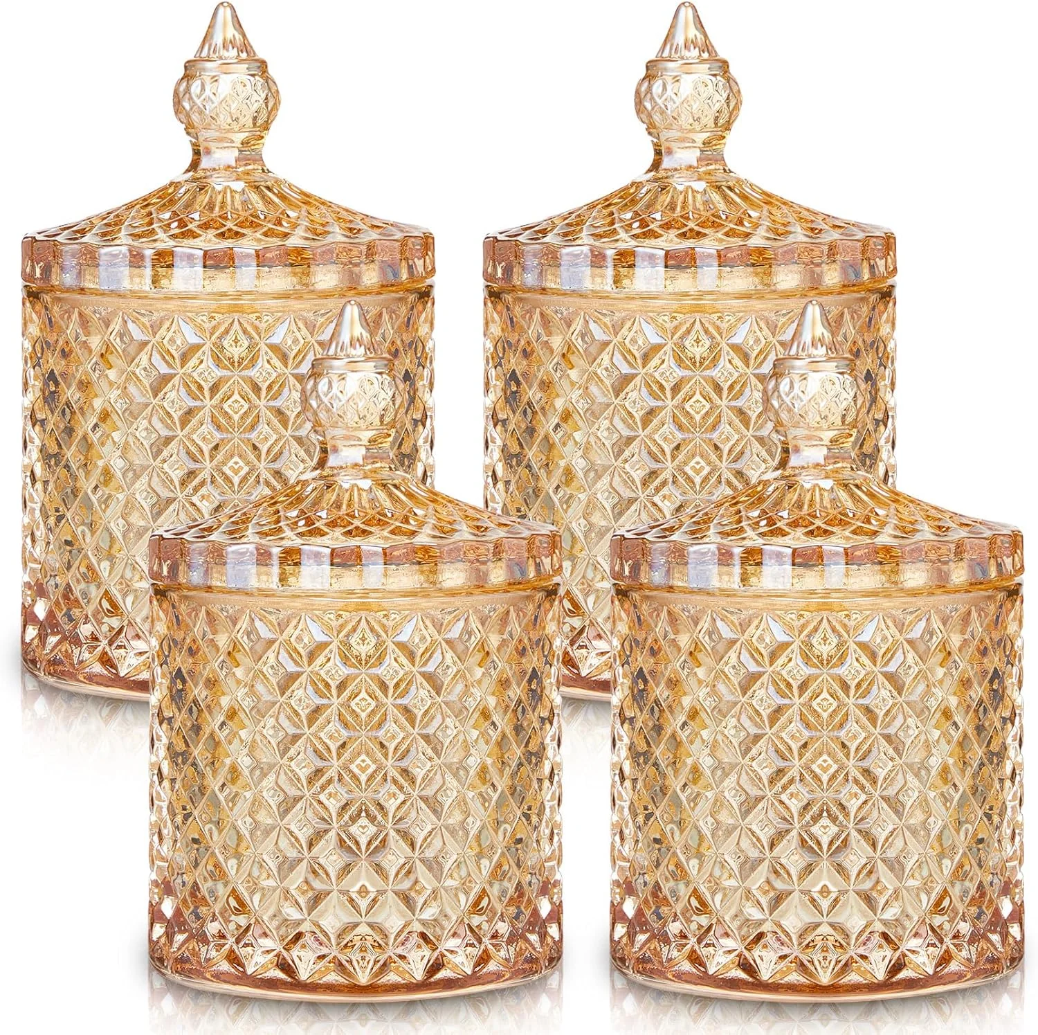 ظرف شیشه ای کریستالی درب دار Aoriher، 4 عدد، ظرف تزئینی منزل، ظرف شیشه ای نگهداری، ظروف حمام، جعبه جواهرات، ظرف استوانه ای برای پد پنبه ای، ظرف شیشه ای برای آشپزخانه، حمام، انبار (کهربایی، متوسط) ظرف شیشه ای کریستالی درب دار Aoriher، 4 عدد، ظرف تزئینی منزل، ظرف شیشه ای نگهداری، ظروف حمام، جعبه جواهرات، ظرف استوانه ای برای پد پنبه ای، ظرف شیشه ای برای آشپزخانه، حمام، انبار (کهربایی، متوسط)