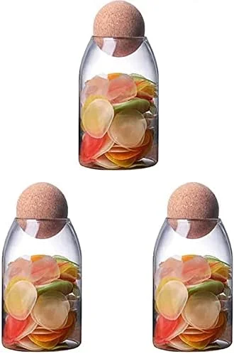 ظرف نگهداری مواد غذایی شیشه ای AUTOYSUR با درب چوب پنبه ای هواگیر (3 عدد)، ظرف شیشه ای شفاف با درب چوب پنبه ای گرد برای نگهداری چای، قهوه، شکر، آرد و ادویه جات در آشپزخانه (M+M+M)