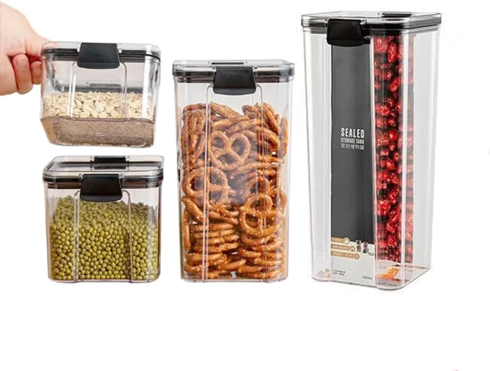 ست ظروف نگهداری مواد غذایی درب دار AMERTEER | 4 عدد ظرف غلات بدون BPA | قابل چیدن و شستشو در ماشین ظرفشویی | سازمان دهنده کابینت آشپزخانه برای مواد خشک و غلات (1800ML، 1300ML، 700ML، 460ML)