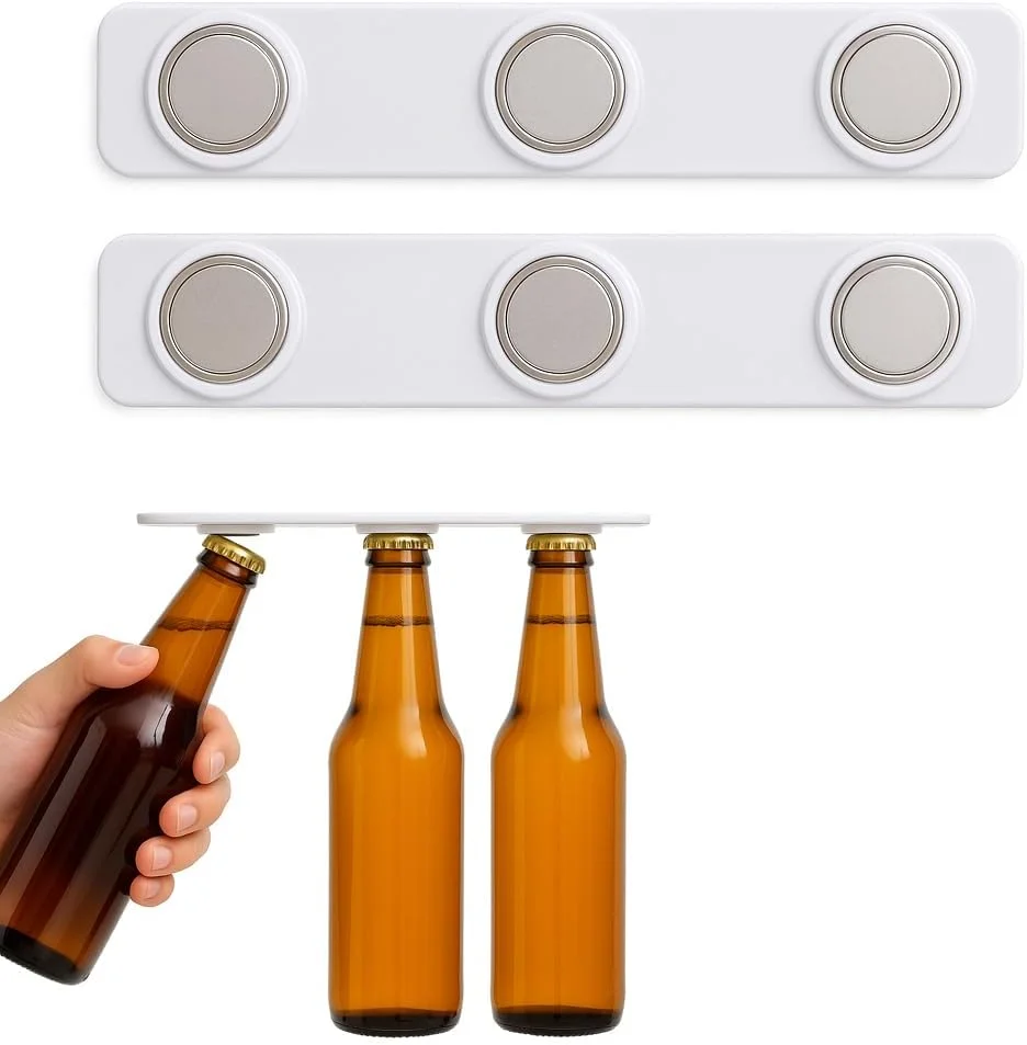 نگهدارنده مغناطیسی بطری AMERTEER برای یخچال – بسته 2 عددی نوارهای مغناطیسی قوی برای بطری ها، شیشه ها، قوطی ها – سازمان دهنده یخچال صرفه جویی در فضا برای آشپزخانه، بار، انبار، ذخیره سازی زیرزمین آبجو، بدون نیاز به سوراخ کاری