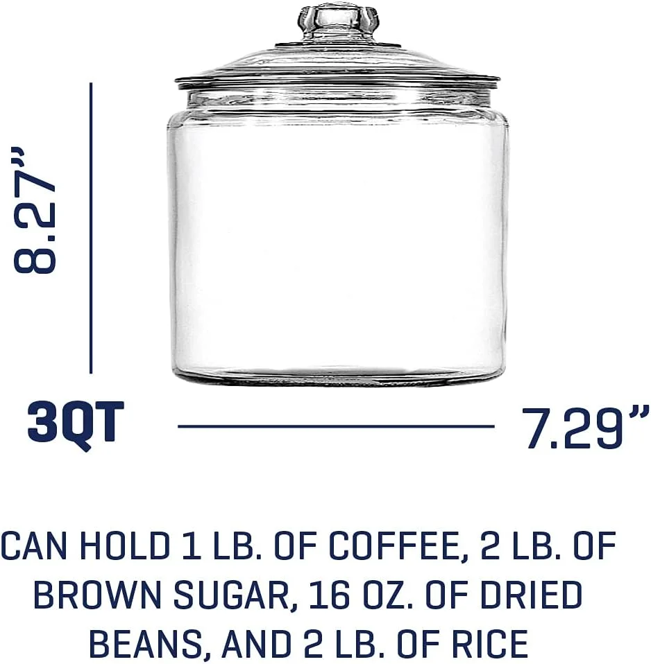 ظرف شیشه ای 3 کوارتی Anchor Hocking Heritage Hill با درب شیشه ای