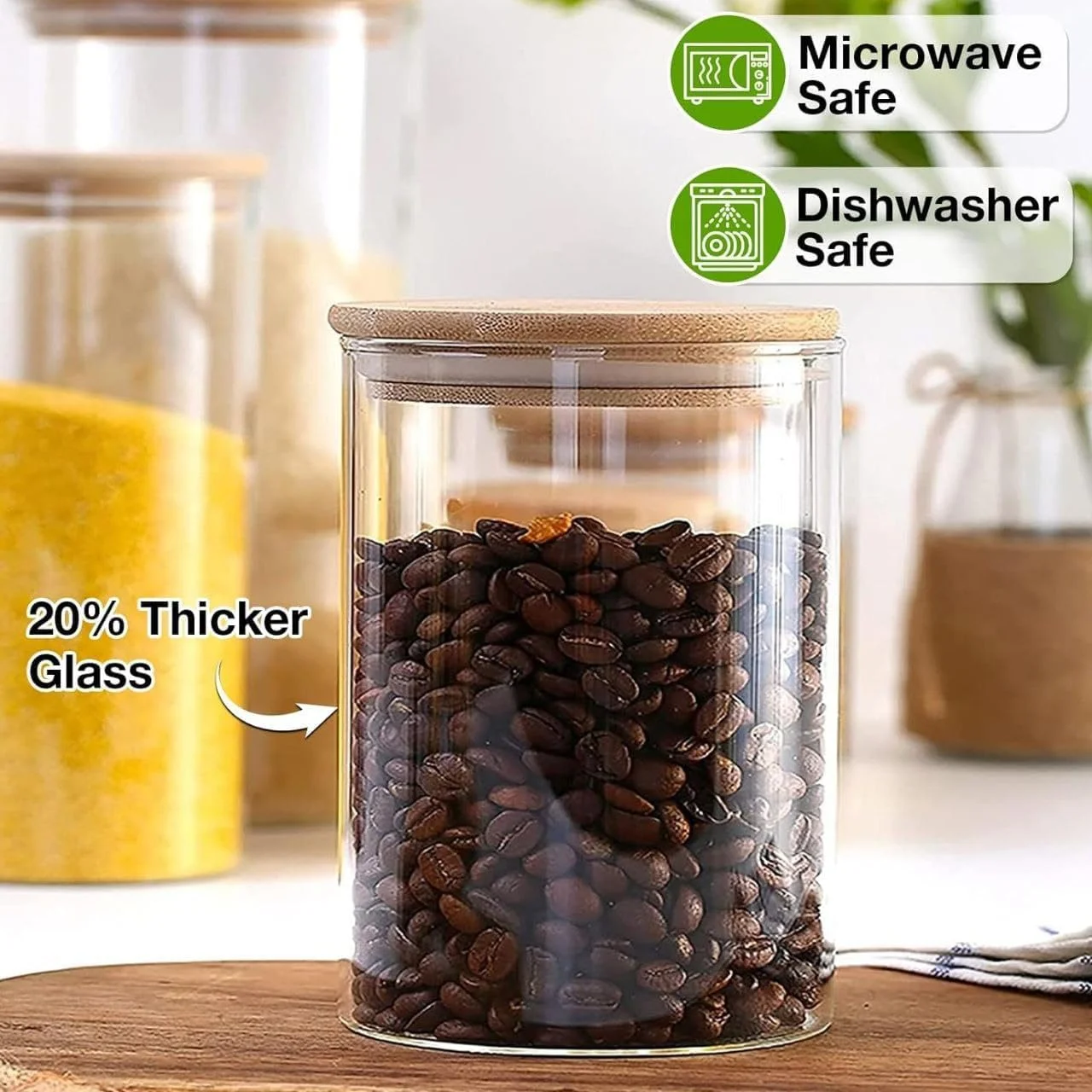 ظرف شیشه ای گرد درب بامبو AMROAH، 750 میلی لیتر، مناسب برای نگهداری مواد غذایی، قهوه، چای، کوکی، پاستا، حبوبات و گیاهان دارویی - 4 عدد