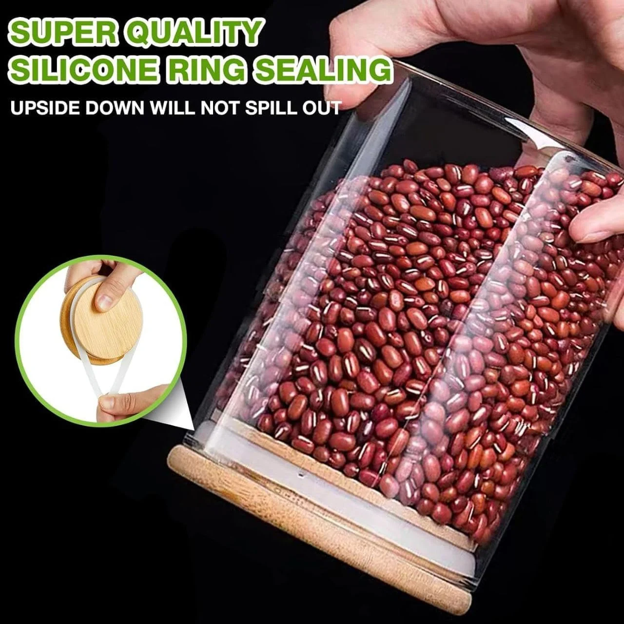 ظرف شیشه ای گرد درب بامبو AMROAH، 750 میلی لیتر، مناسب برای نگهداری مواد غذایی، قهوه، چای، کوکی، پاستا، حبوبات و گیاهان دارویی - 4 عدد