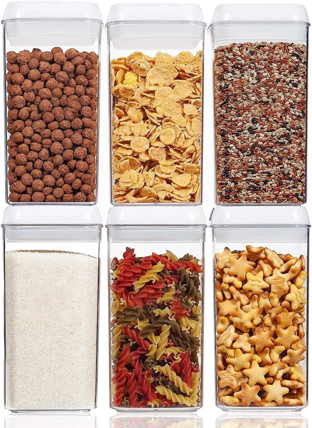 ست ظروف نگهداری مواد غذایی با درب قفل‌دار، مخزن نگهداری پلاستیکی برای سازماندهی انبار مواد غذایی برای غلات، قهوه، شکر - ضد رطوبت، بدون BPA و طراحی قابل چیدن (بزرگ: 1200 میلی لیتر)