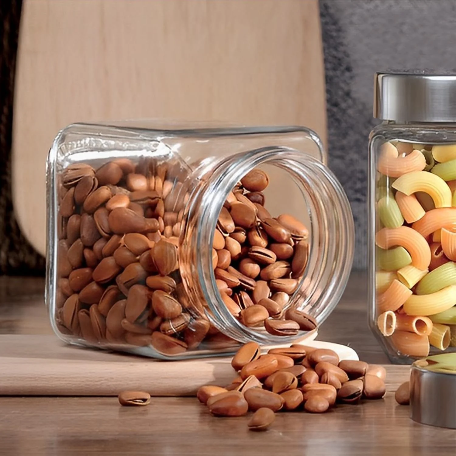 ست 4 عددی شیشه های مربعی با درب فلزی، ظروف نگهداری مواد غذایی 1200 میلی لیتری، ایده آل برای ادویه جات، قهوه و سازماندهی آشپزخانه