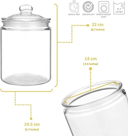 ست 3 تایی شیشه ای درب دار (1.5 لیتر) | شیشه حبوبات درب دار برای آرد، پاستا، آبنبات، تشویقی سگ، تنقلات و موارد دیگر | ظروف شیشه ای برای سازماندهی آشپزخانه و انبار | 1500 میلی لیتر