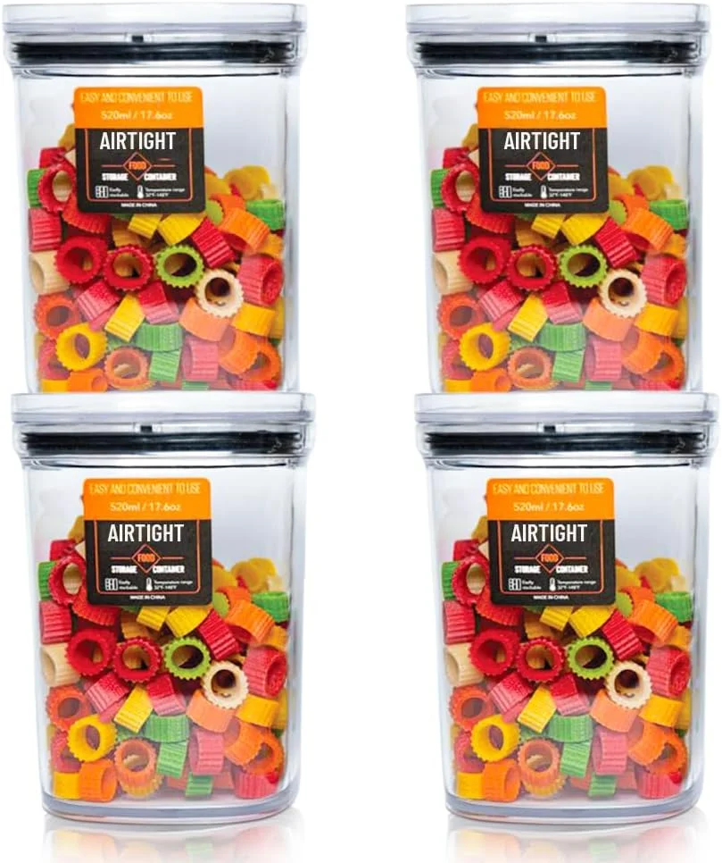 ست ظروف نگهداری مواد غذایی درب دار، 4 عددی، قابل چیدن روی هم و درب دار، 520 میلی لیتر، ایده آل برای ظروف و شیشه ها برای استفاده در آشپزخانه. (4 عدد 520 میلی لیتری)