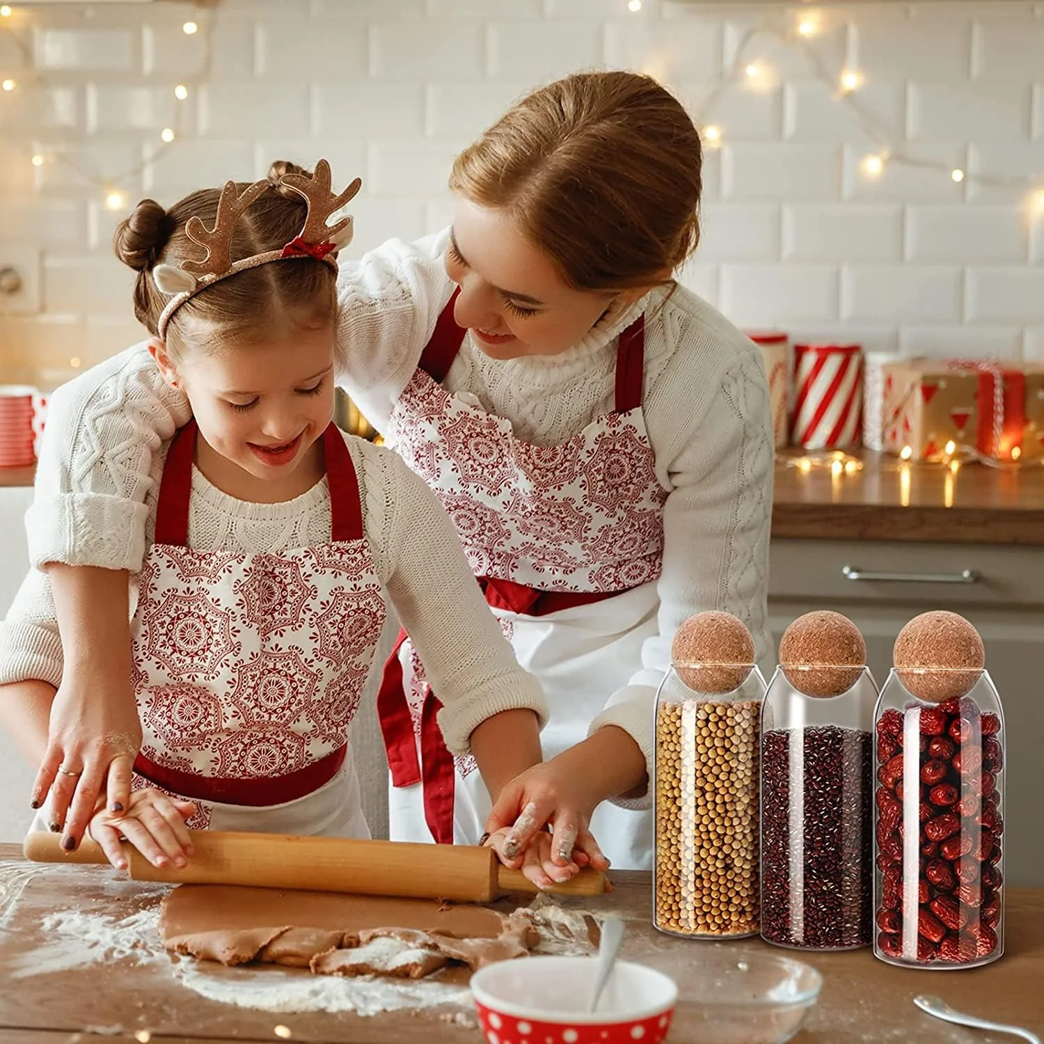 ظرف شیشه ای نگهداری مواد غذایی AKDC با درب چوب پنبه ای محکم [500ml/16Oz]، ظرف شیشه ای شفاف با درب چوب پنبه ای گرد برای آشپزخانه و انبار [3 عدد 16Oz] (16, Cellular, 3, 561032)