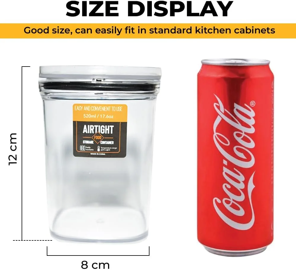 ست ظروف نگهداری مواد غذایی درب دار، 4 عددی، قابل چیدن روی هم و درب دار، 520 میلی لیتر، ایده آل برای ظروف و شیشه ها برای استفاده در آشپزخانه. (4 عدد 520 میلی لیتری)