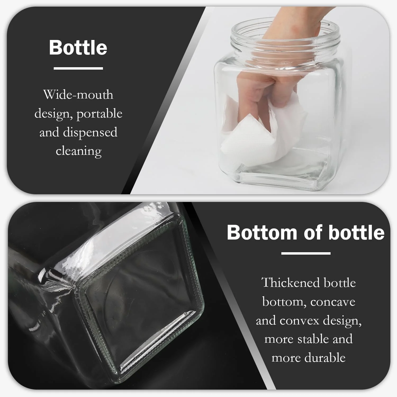 ست 4 عددی شیشه های مربعی با درب فلزی، ظروف نگهداری مواد غذایی 1200 میلی لیتری، ایده آل برای ادویه جات، قهوه و سازماندهی آشپزخانه