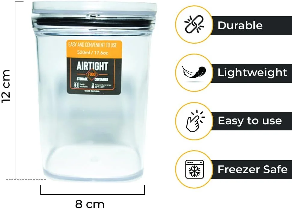 ست ظروف نگهداری مواد غذایی درب دار، 4 عددی، قابل چیدن روی هم و درب دار، 520 میلی لیتر، ایده آل برای ظروف و شیشه ها برای استفاده در آشپزخانه. (4 عدد 520 میلی لیتری)