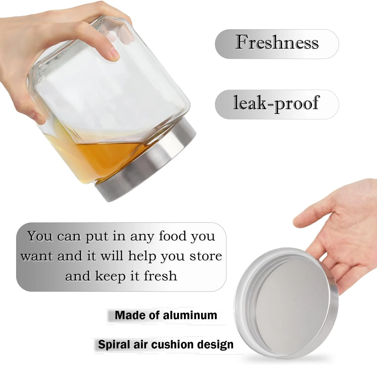 ست 4 عددی شیشه های مربعی با درب فلزی، ظروف نگهداری مواد غذایی 1200 میلی لیتری، ایده آل برای ادویه جات، قهوه و سازماندهی آشپزخانه