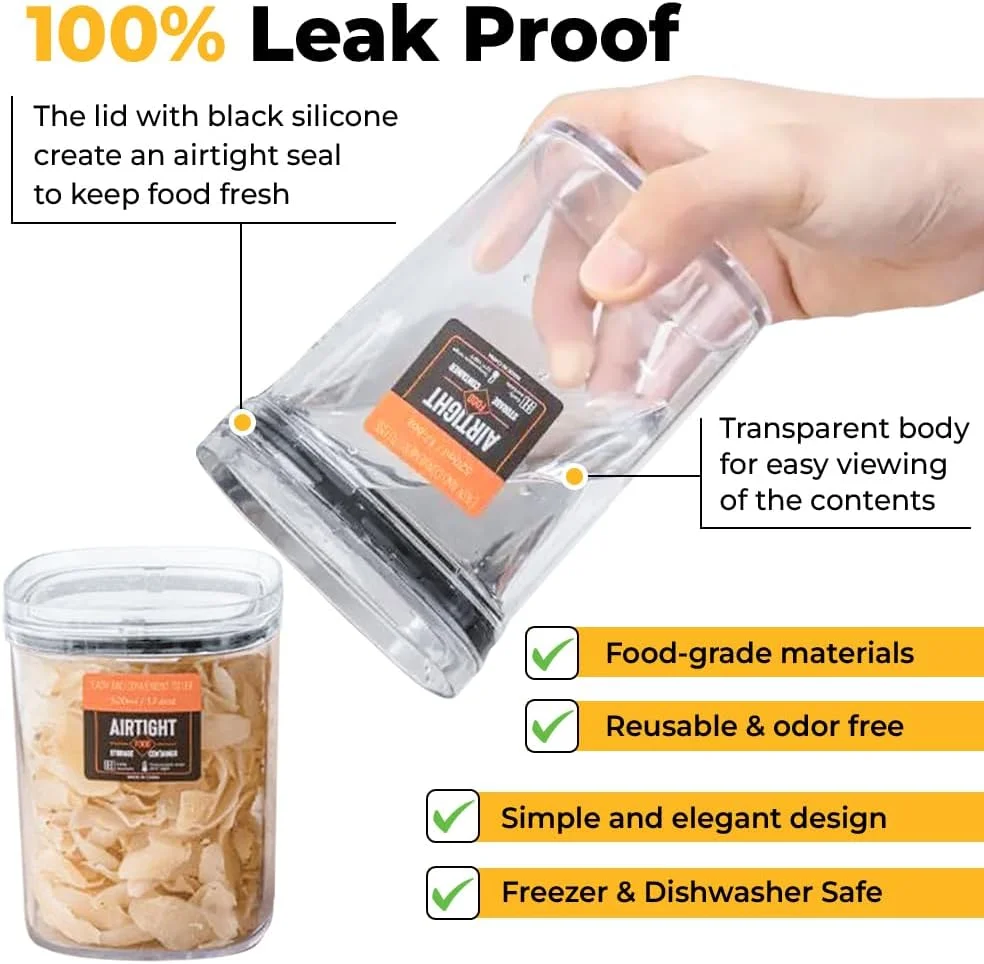 ست ظروف نگهداری مواد غذایی درب دار، 4 عددی، قابل چیدن روی هم و درب دار، 520 میلی لیتر، ایده آل برای ظروف و شیشه ها برای استفاده در آشپزخانه. (4 عدد 520 میلی لیتری)