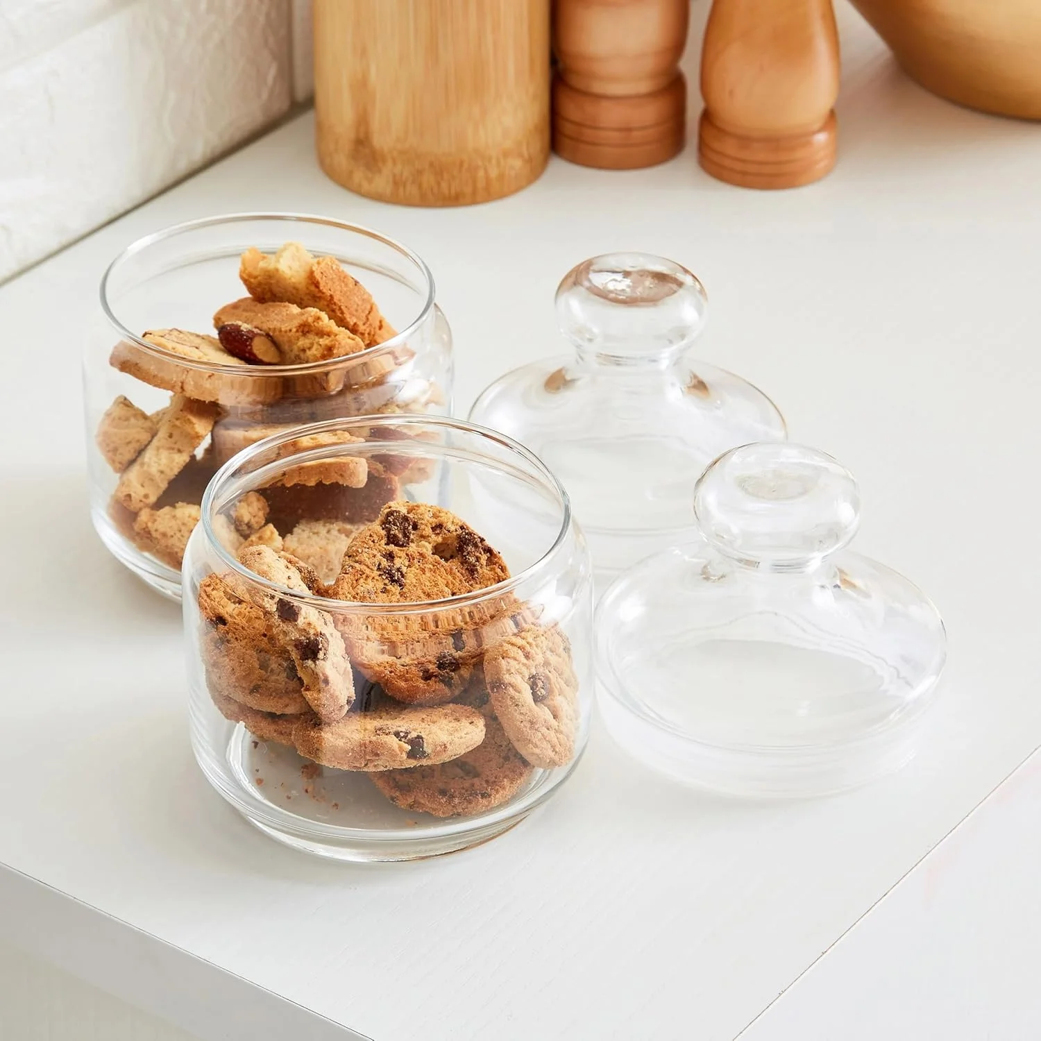 ظرف شیشه ای درب دار ONMART | ظرف شیشه ای درب محکم برای نگهداری پاستا، شیرینی، تشویقی سگ، تنقلات و موارد دیگر | ظروف شیشه ای برای سازماندهی آشپزخانه و قفسه ادویه، شیشه های داروخانه ای 500 میلی لیتری، ست 2 عددی