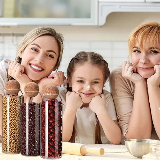 ظرف شیشه ای نگهداری مواد غذایی AKDC با درب چوب پنبه ای محکم [500ml/16Oz]، ظرف شیشه ای شفاف با درب چوب پنبه ای گرد برای آشپزخانه و انبار [3 عدد 16Oz] (16, Cellular, 3, 561032)