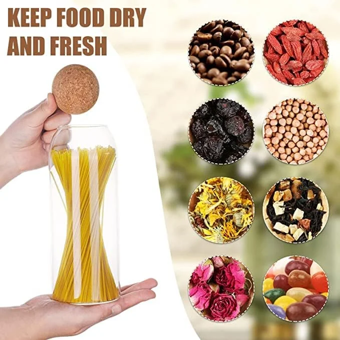 ظرف شیشه ای نگهداری مواد غذایی AKDC با درب چوب پنبه ای محکم [500ml/16Oz]، ظرف شیشه ای شفاف با درب چوب پنبه ای گرد برای آشپزخانه و انبار [3 عدد 16Oz] (16, Cellular, 3, 561032)