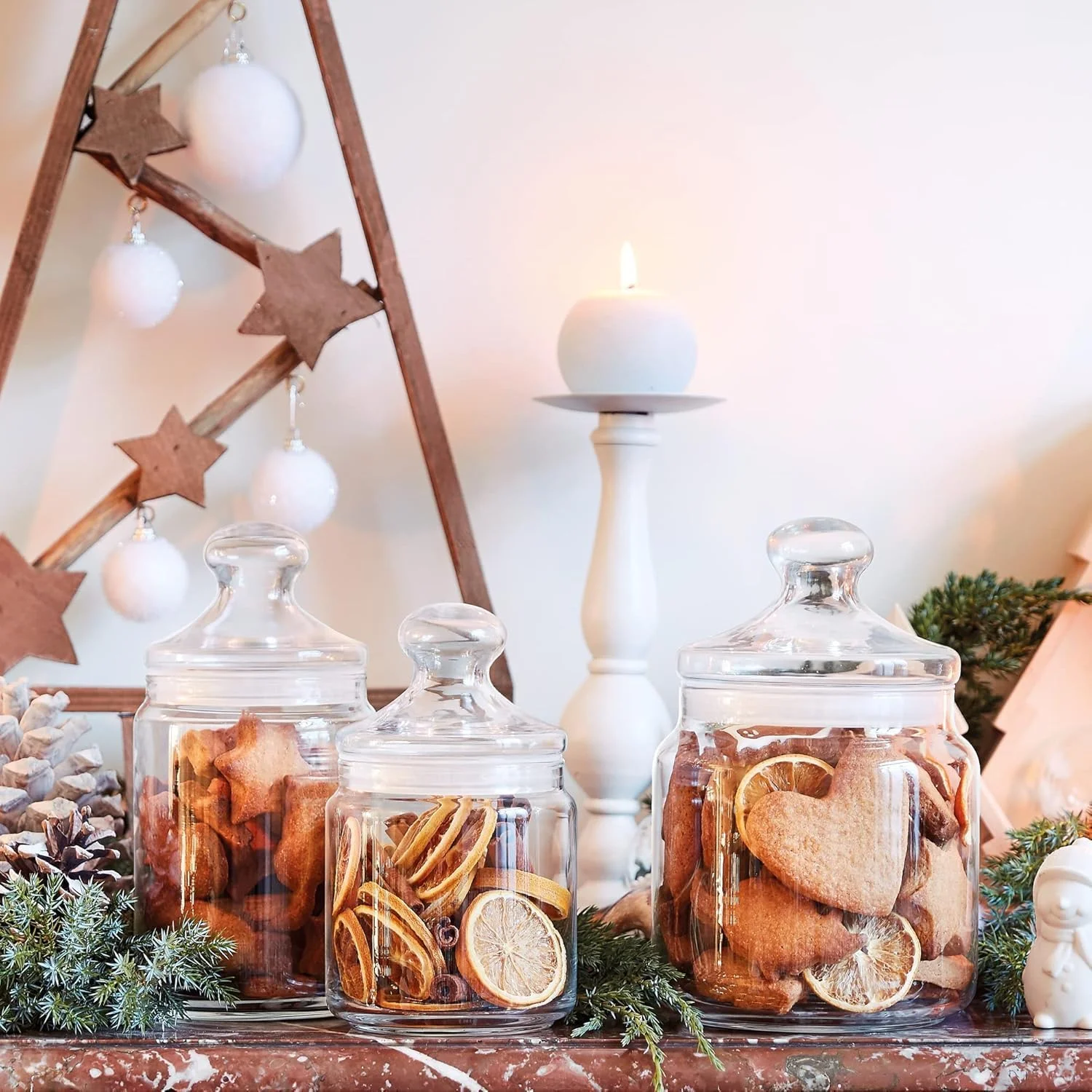 ظرف شیشه ای درب دار ONMART | ظرف شیشه ای درب محکم برای نگهداری پاستا، شیرینی، تشویقی سگ، تنقلات و موارد دیگر | ظروف شیشه ای برای سازماندهی آشپزخانه و قفسه ادویه، شیشه های داروخانه ای 500 میلی لیتری، ست 2 عددی