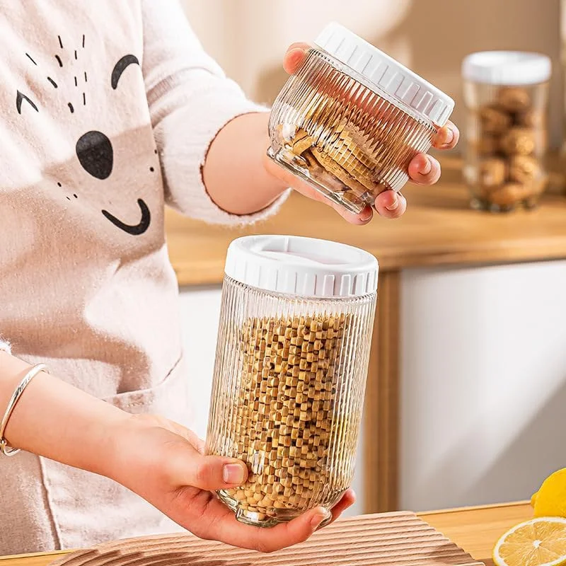 شیشه های شیشه ای زیبا با درب های پیچی و هواگیر، شیشه های ذخیره سازی مواد غذایی قابل چیدن، ظروف شیشه ای شفاف برای نگهداری مواد غذایی آشپزخانه برای پاستا، جو دوسر، آرد، شکر (10 عدد)