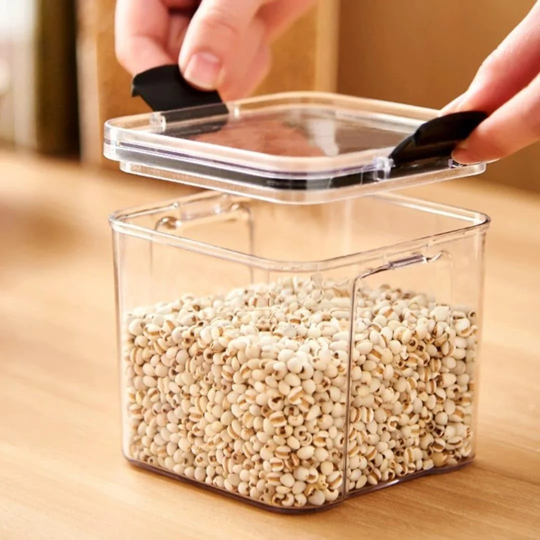 ست ظروف نگهداری مواد غذایی، 9 تکه شیشه ای شفاف با درب های قفل شونده مشکی، سازماندهی آشپزخانه و کابینت برای استفاده خانگی