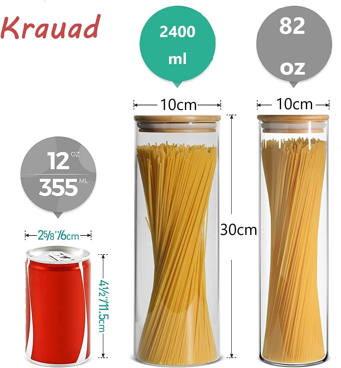 ظرف نگهداری شیشه ای درب بامبو، ظرف نگهداری مواد غذایی شفاف، ست ظروف شیشه ای برای آرد، غلات، شکر، چای، دانه های قهوه، تنقلات، آجیل و آب نبات (بسته 3 عددی، 2400 میلی لیتر)