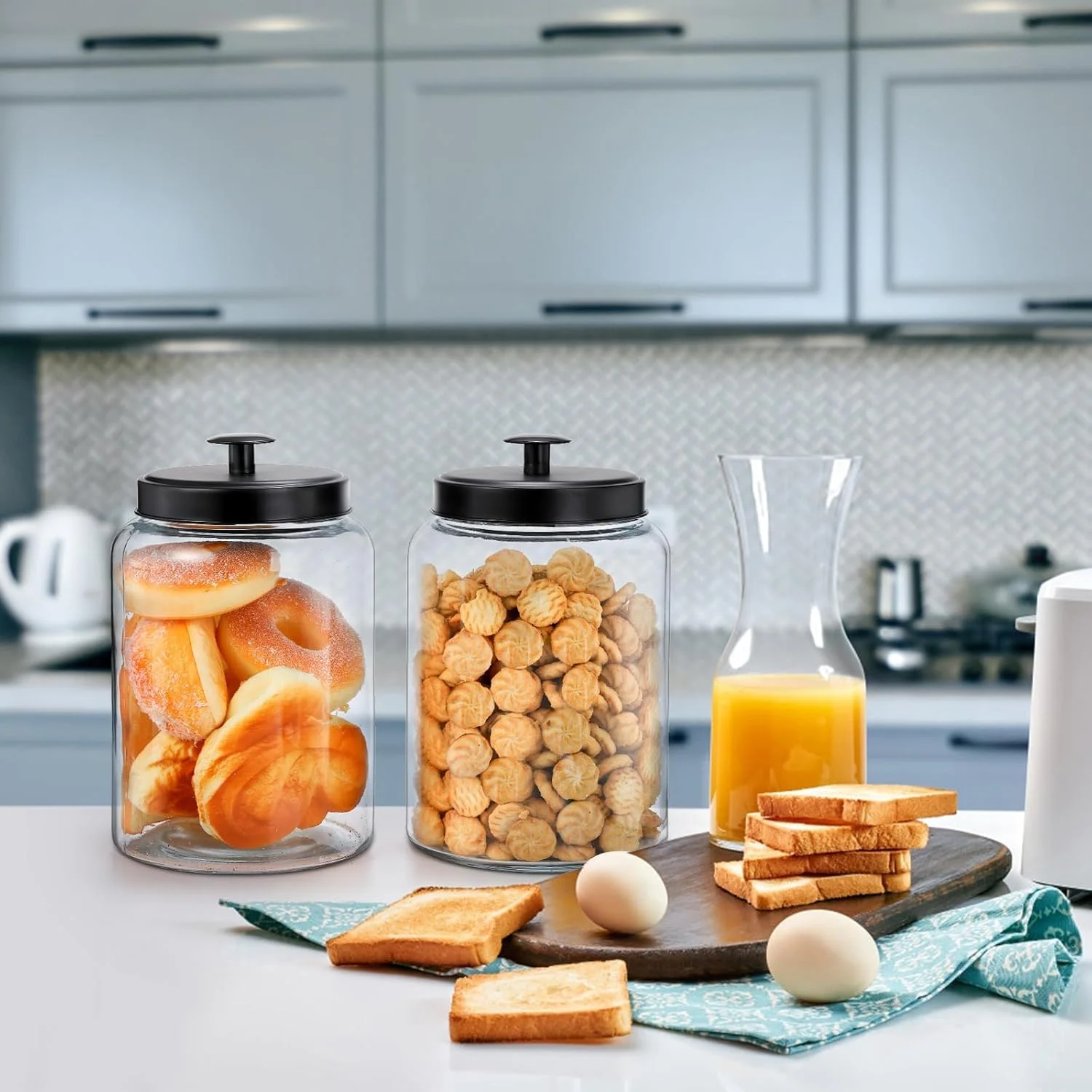 شیشه های بزرگ با درب فلزی، ظرف نگهداری مواد غذایی 3.7 لیتری، ظروف شیشه ای نگهداری مواد غذایی، شیشه کوکی، ظرف نگهداری مواد غذایی برای روی میز آشپزخانه