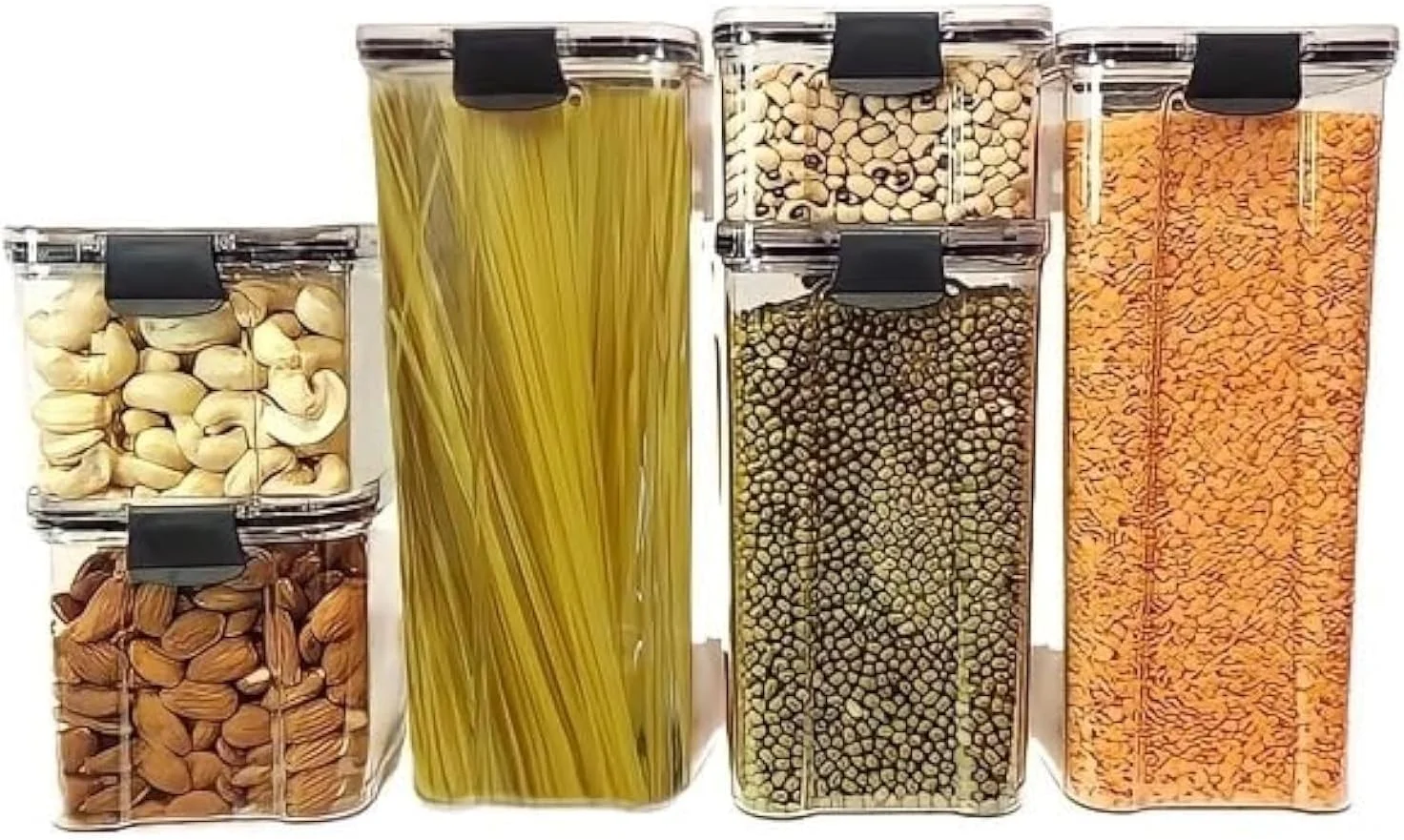 ست ظروف نگهداری مواد غذایی درب دار (2 عدد 1800 میلی لیتر، 1300 میلی لیتر، 950 میلی لیتر، 700 میلی لیتر و 460 میلی لیتر) 6 عددی، قابل چیدن، پلاستیکی شفاف، مناسب برای سازماندهی آشپزخانه و انبار، مناسب برای غلات، مواد غذایی خشک، آرد و شکر، فاقد BPA ست ظروف نگهداری مواد غذایی درب دار (2 عدد 1800 میلی لیتر، 1300 میلی لیتر، 950 میلی لیتر، 700 میلی لیتر و 460 میلی لیتر) 6 عددی، قابل چیدن، پلاستیکی شفاف، مناسب برای سازماندهی آشپزخانه و انبار، مناسب برای غلات، مواد غذایی خشک، آرد و شکر، فاقد BPA