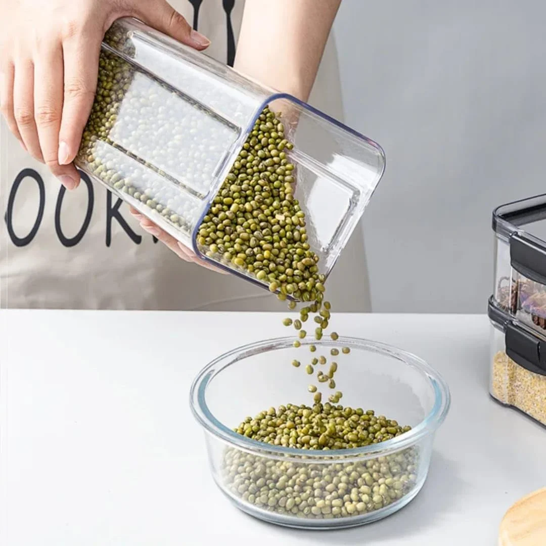 ست ظروف نگهداری مواد غذایی، 9 تکه شیشه ای شفاف با درب های قفل شونده مشکی، سازماندهی آشپزخانه و کابینت برای استفاده خانگی