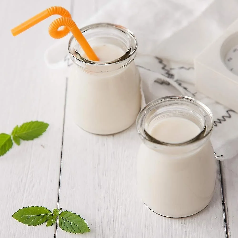 بطری های شیشه ای، بطری شیر شیشه ای شفاف 100 میلی لیتری با درب های سفید و محکم، 3 عدد، شیشه های آبمیوه قابل استفاده مجدد برای اسموتی، ماست، نگهداری نوشیدنی، ظروف نوشیدنی لبنی قدیمی