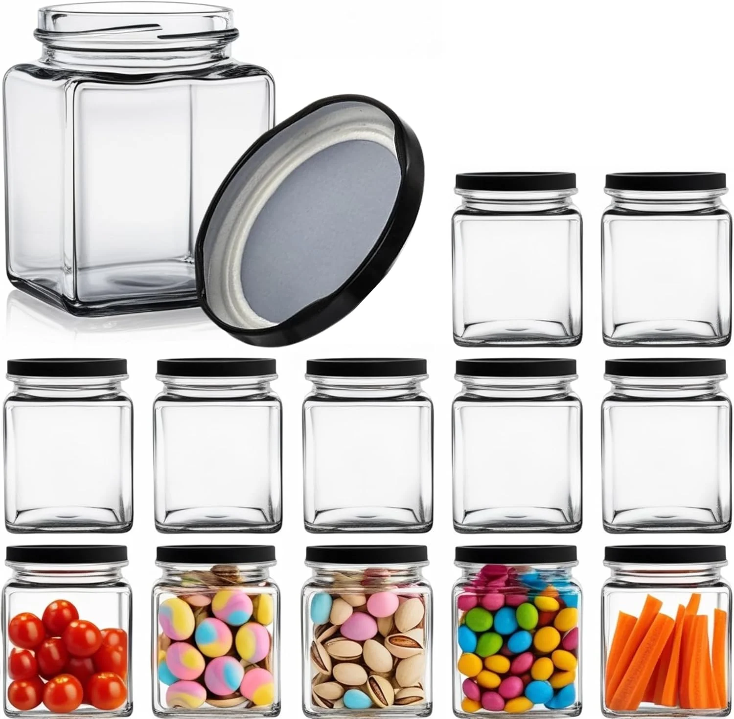 ظروف شیشه ای مربعی با درب های مشکی ضد هوا، ظروف نگهداری مواد غذایی آشپزخانه 180 میلی لیتر، شیشه های کوچک برای مربا، ادویه جات، عسل، ژله، پودینگ، دسر، نگهداری گیاهان (بسته 12 عددی) ظروف شیشه ای مربعی با درب های مشکی ضد هوا، ظروف نگهداری مواد غذایی آشپزخانه 180 میلی لیتر، شیشه های کوچک برای مربا، ادویه جات، عسل، ژله، پودینگ، دسر، نگهداری گیاهان (بسته 12 عددی)