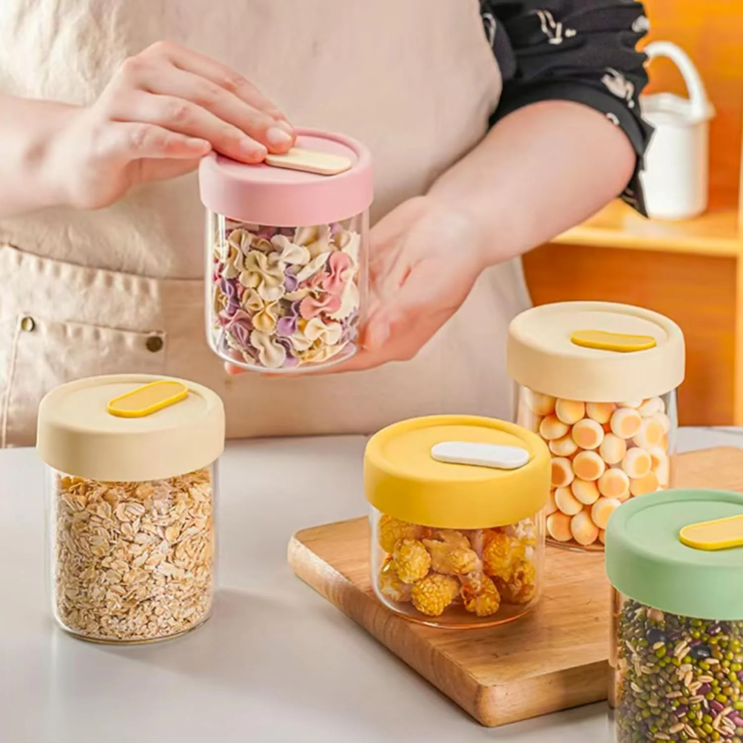 ظروف شیشه ای درب دار 400 میلی لیتری، ظروف نگهداری مواد غذایی ضد نشت برای جو دوسر، آماده سازی غذا، ادویه جات، تنقلات، ماست و غلات، ظروف شیشه ای بدون BPA برای سازماندهی آشپزخانه (4 عدد) ظروف شیشه ای درب دار 400 میلی لیتری، ظروف نگهداری مواد غذایی ضد نشت برای جو دوسر، آماده سازی غذا، ادویه جات، تنقلات، ماست و غلات، ظروف شیشه ای بدون BPA برای سازماندهی آشپزخانه (4 عدد)