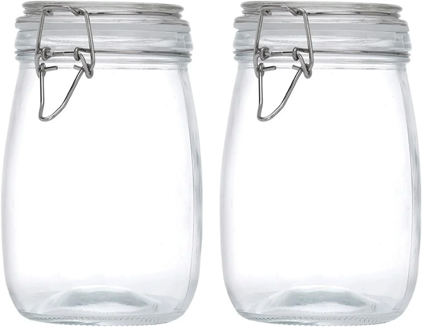 ست ظروف شیشه ای درب دار، ظروف شیشه ای گیره دار با درب، ظروف درب دار گرد برای نگهداری مواد غذایی در آشپزخانه، مناسب برای کنسرو کردن غلات، حبوبات، ترشی، ادویه جات، میوه خشک و میوه های نگهداری شده (1000 میلی لیتر، 2 عدد)