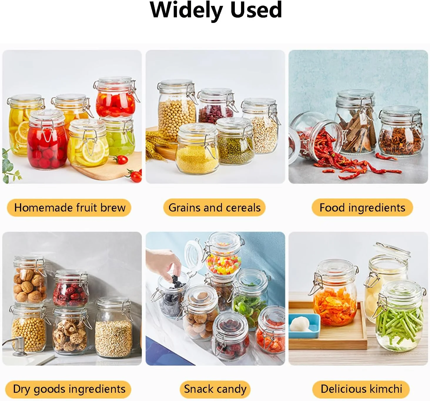 ست ظروف شیشه ای درب دار، ظروف شیشه ای گیره دار با درب، ظروف درب دار گرد برای نگهداری مواد غذایی در آشپزخانه، مناسب برای کنسرو کردن غلات، حبوبات، ترشی، ادویه جات، میوه خشک و میوه های نگهداری شده (1000 میلی لیتر، 2 عدد)