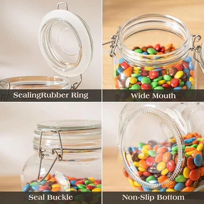 ست 2 عددی ظروف شیشه ای درب دار 500 میلی لیتری، ظرف نگهداری مواد غذایی، ظرف مربعی با بست محکم گیره سیمی برای کنسرو کردن، حبوبات، ادویه جات، عسل و ترشیجات آشپزخانه