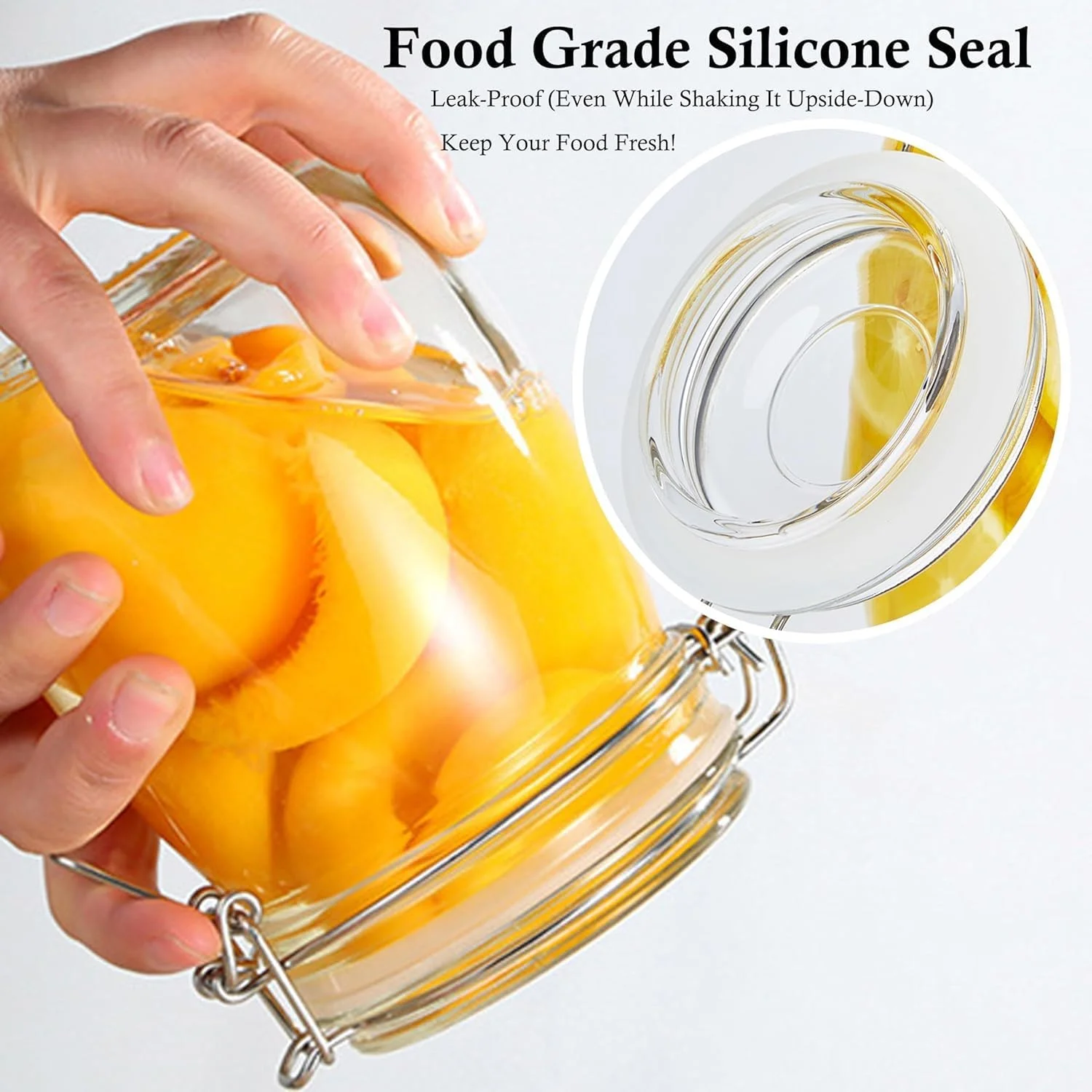 ست ۳ عددی شیشه های شیشه ای با درب محکم ۲۵ اونسی، شیشه های دهان گشاد میسون برای نگهداری مواد غذایی، ضد نشت برای قهوه، شکر، آجیل، ادویه، یخچال، ترشی و مربا، چای برای یخچال، آشپزخانه و انبار