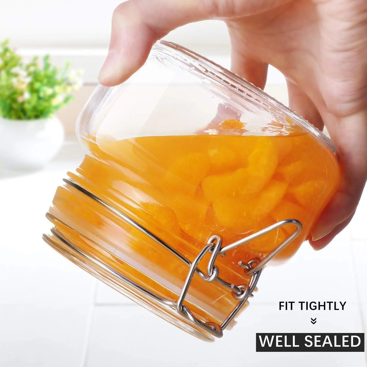 ست 2 عددی ظروف شیشه ای درب دار 500 میلی لیتری، ظرف نگهداری مواد غذایی، ظرف مربعی با بست محکم گیره سیمی برای کنسرو کردن، حبوبات، ادویه جات، عسل و ترشیجات آشپزخانه