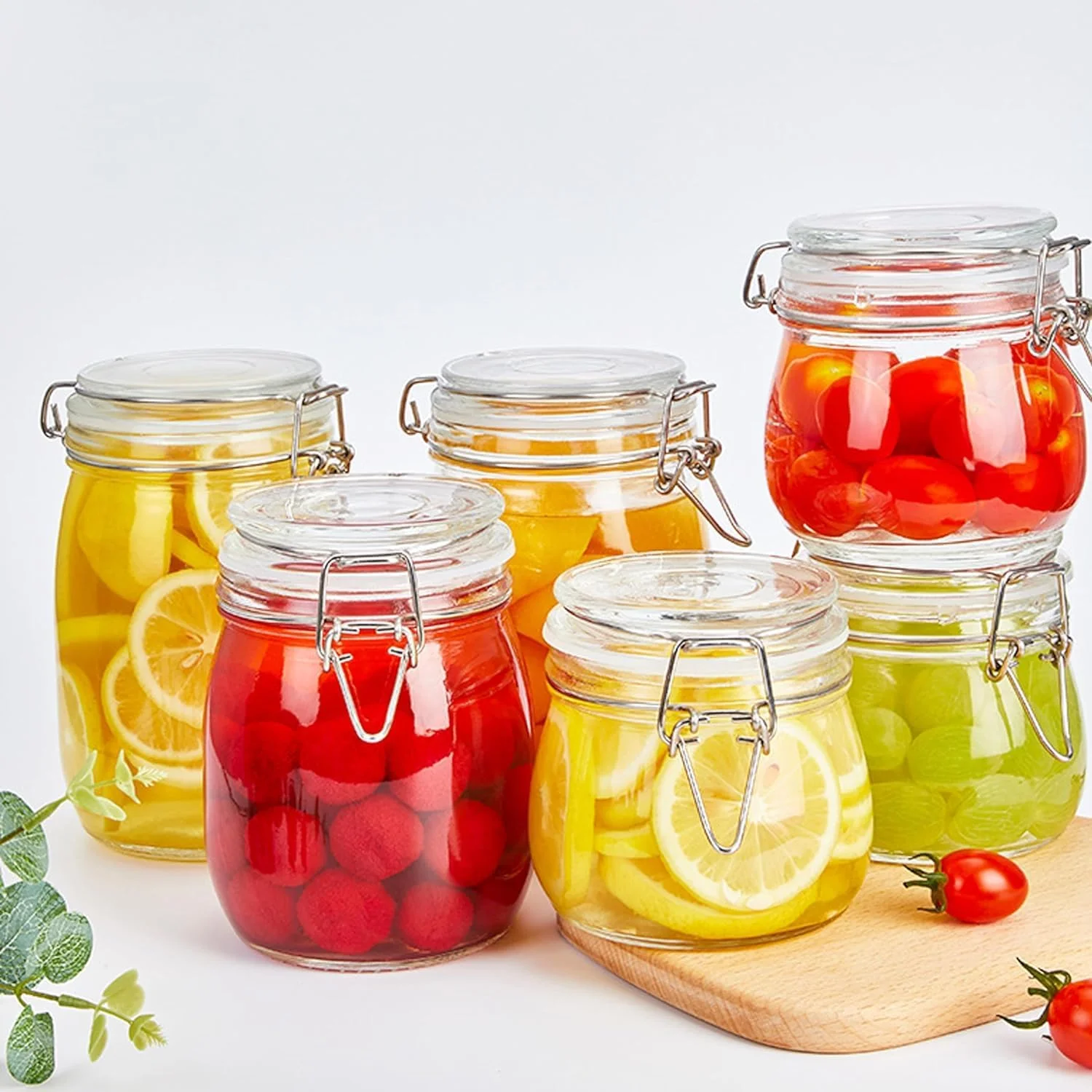 ست ۳ عددی شیشه های شیشه ای با درب محکم ۲۵ اونسی، شیشه های دهان گشاد میسون برای نگهداری مواد غذایی، ضد نشت برای قهوه، شکر، آجیل، ادویه، یخچال، ترشی و مربا، چای برای یخچال، آشپزخانه و انبار