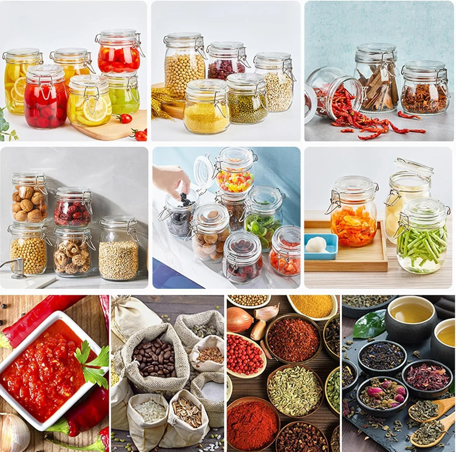 ست ۳ عددی شیشه های شیشه ای با درب محکم ۲۵ اونسی، شیشه های دهان گشاد میسون برای نگهداری مواد غذایی، ضد نشت برای قهوه، شکر، آجیل، ادویه، یخچال، ترشی و مربا، چای برای یخچال، آشپزخانه و انبار