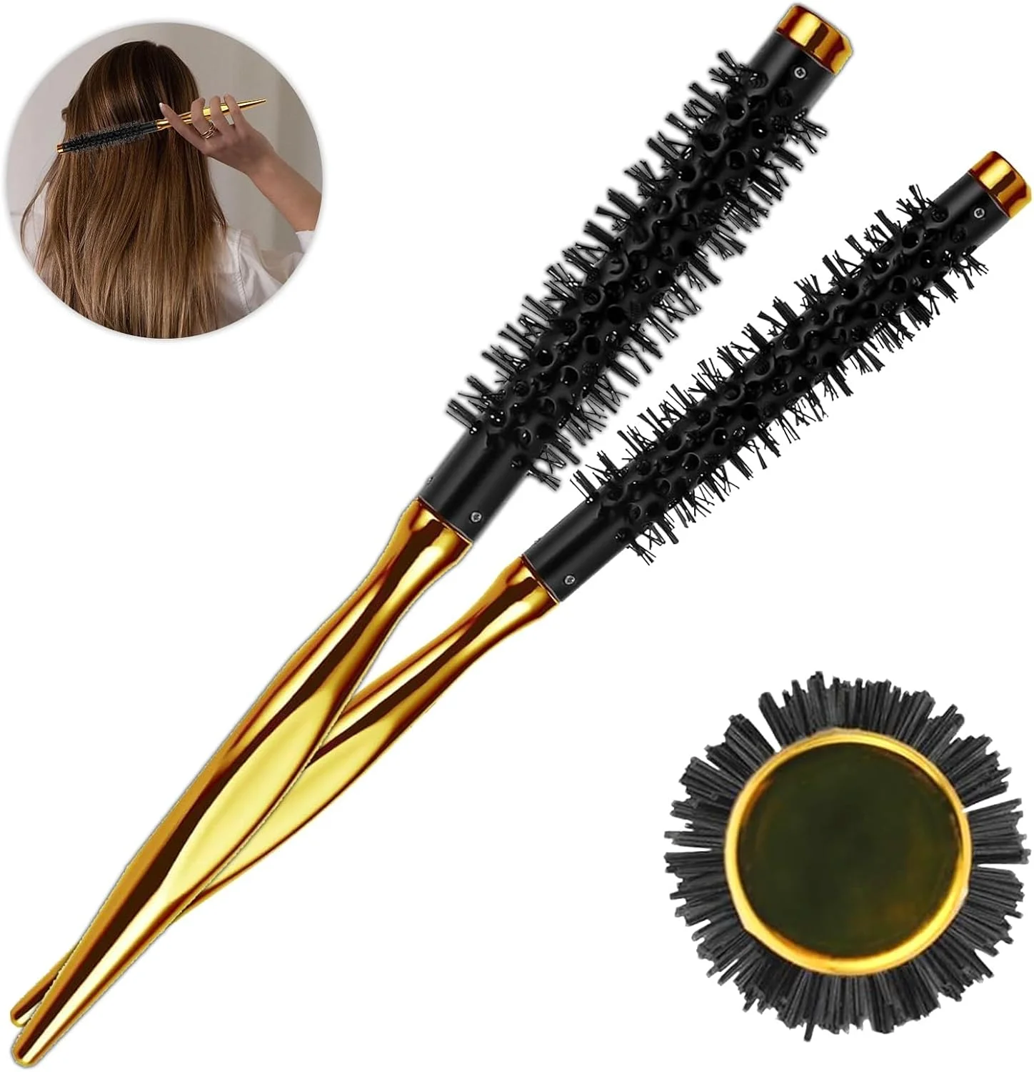 KASTWAVE برس فر کننده کوچک 2 عددی، برس فر کننده قابل حمل مینی Quiff با دسته صاف و موهای نایلونی برای موهای کوتاه، موهای مجعد، حالت دادن به چتری و مراقبت از ریش