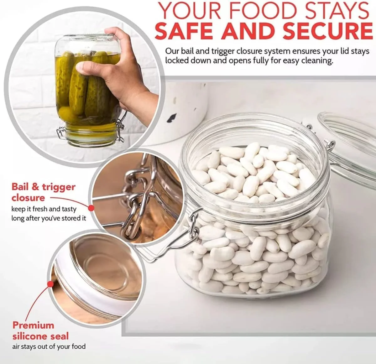 ست 2 عددی ظروف شیشه ای درب دار 500 میلی لیتری، ظرف نگهداری مواد غذایی، ظرف مربعی با بست محکم گیره سیمی برای کنسرو کردن، حبوبات، ادویه جات، عسل و ترشیجات آشپزخانه