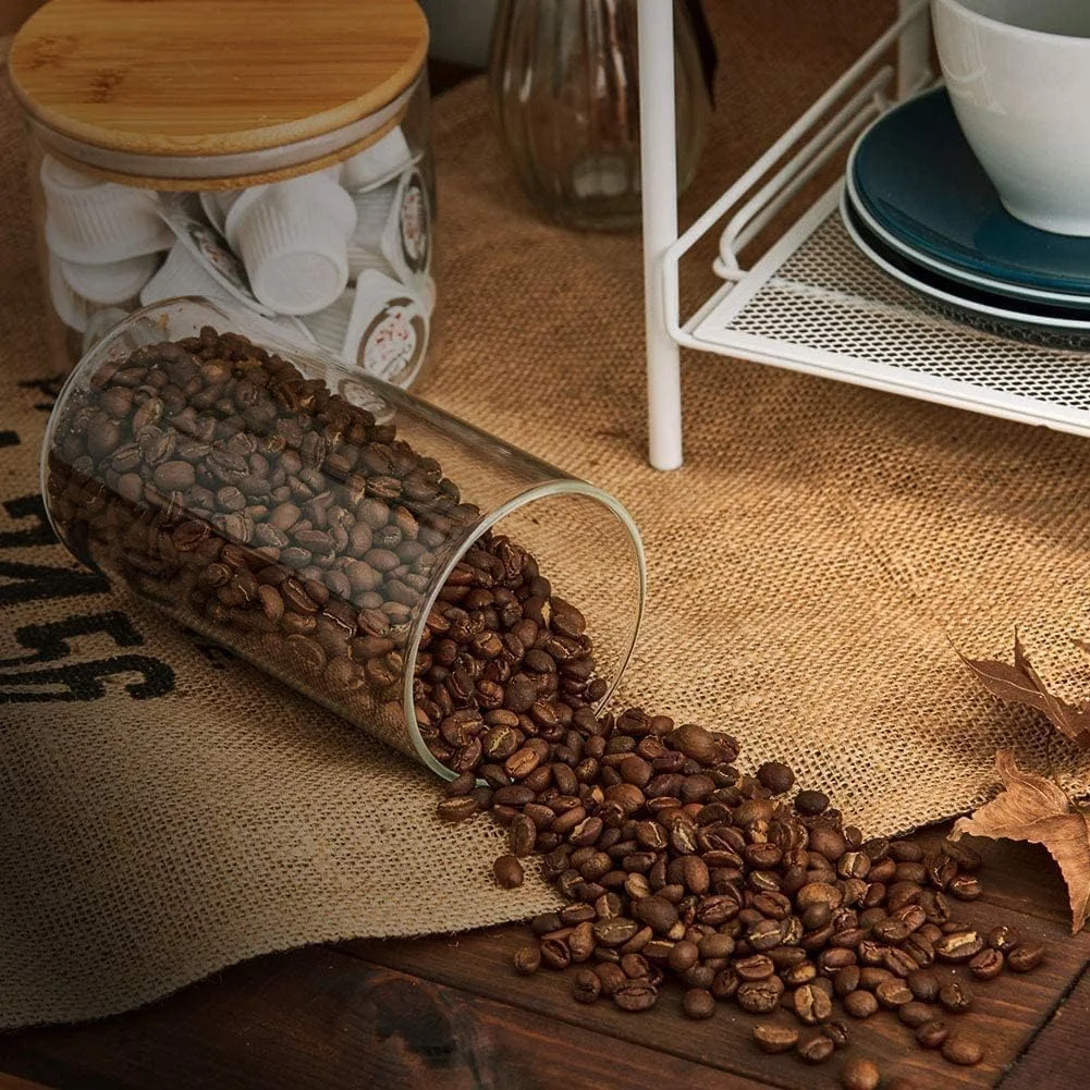 ظروف شیشه ای 1CHASE با درب بامبو، ظروف شیشه ای نگهداری مواد غذایی با درب چوبی برای انبار - ست 5 عددی (2200 میلی لیتر / 1200 میلی لیتر / 750 میلی لیتر / 500 میلی لیتر)