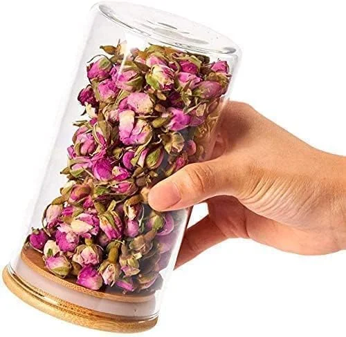 ظروف شیشه ای 1CHASE با درب بامبو، ظروف شیشه ای نگهداری مواد غذایی با درب چوبی برای انبار - ست 5 عددی (2200 میلی لیتر / 1200 میلی لیتر / 750 میلی لیتر / 500 میلی لیتر)