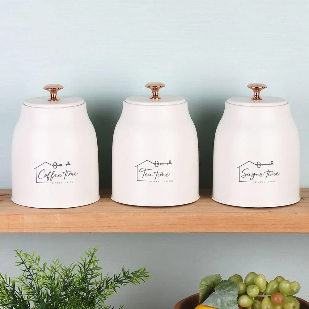 ست 3 تکه ظروف فلزی ذخیره سازی آدرین بژ 1000 میلی لیتری، بادوام، ضد هوا و شیک، مناسب برای سازماندهی آشپزخانه، انبار و نگهداری خانگی