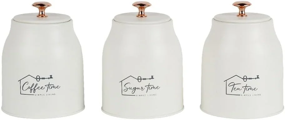 ست 3 تکه ظروف فلزی ذخیره سازی آدرین بژ 1000 میلی لیتری، بادوام، ضد هوا و شیک، مناسب برای سازماندهی آشپزخانه، انبار و نگهداری خانگی