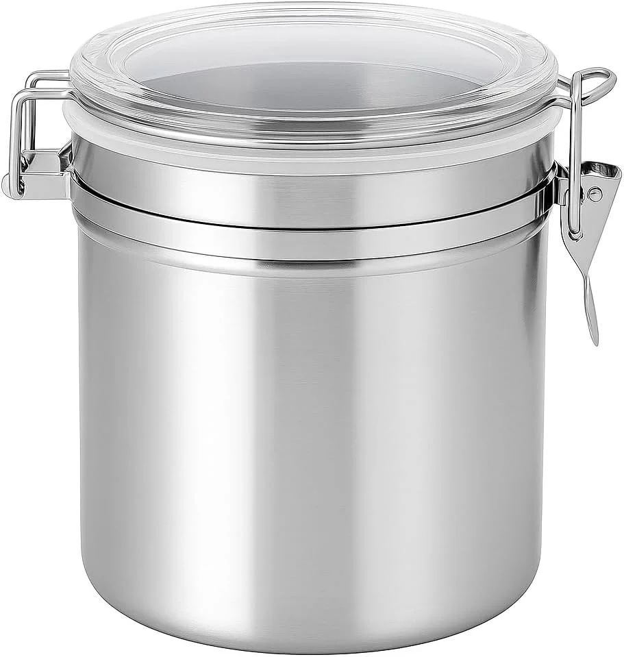 ظرف استیل 1.1 لیتری (900 گرم) - شیشه نگهداری چای، قهوه و شکر با درب شفاف - ظرف آشپزخانه برای استفاده در انبار، روی میز یا کافه - Mistrys