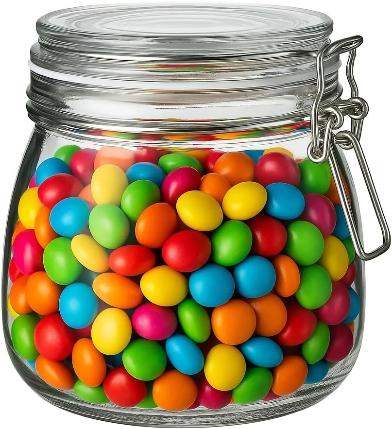 ست ظروف شیشه ای درب دار، ظروف شیشه ای گیره دار با درب، ظروف درب دار گرد برای نگهداری مواد غذایی در آشپزخانه، مناسب کنسرو کردن غلات، حبوبات، ترشی، ادویه جات، میوه خشک، میوه های نگهداری شده (300 میلی لیتر، 3 عدد)